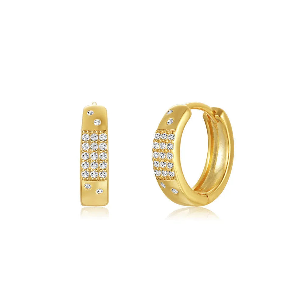 Brass diamond geometric earclip earrings with round elements and golden electroplated finish