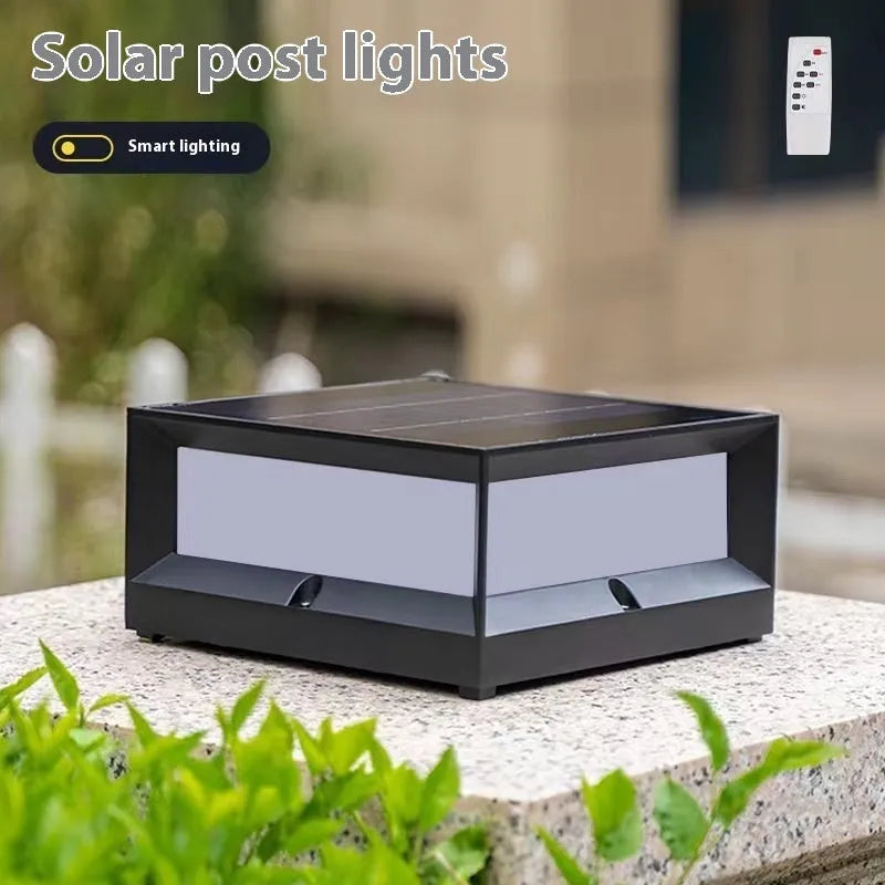 Solar-powered aluminium outdoor column light with LED illumination