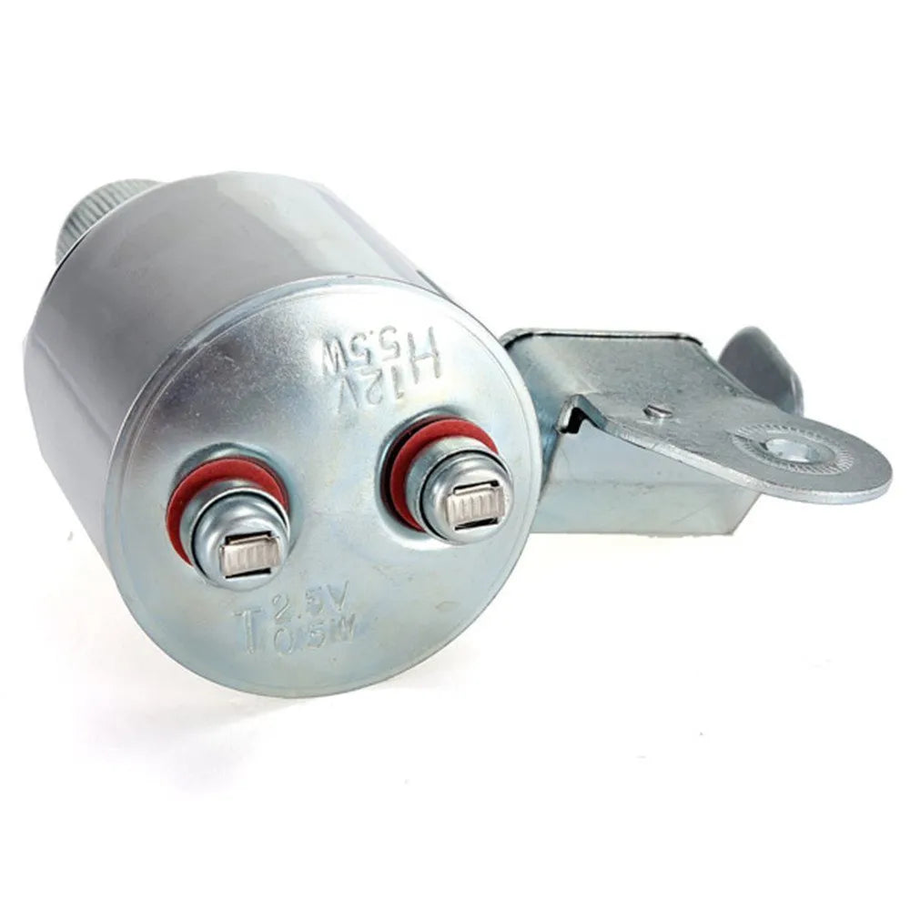 Silver bicycle dynamo-powered generator light set for front and rear bike lighting.