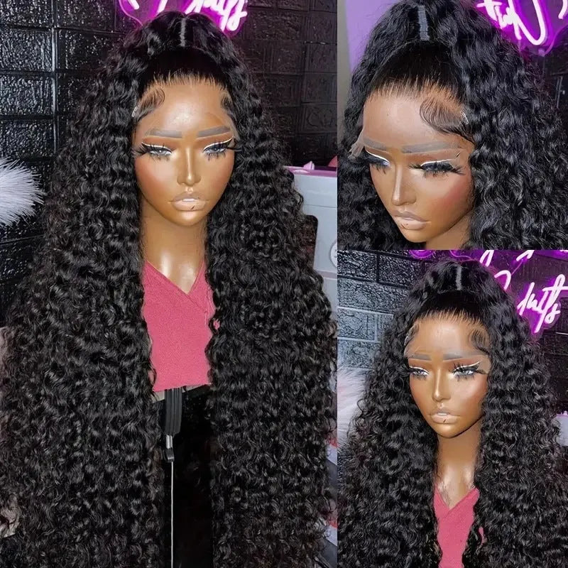 Fashion front lace synthetic wig with long curly hair and side bangs, available in multiple colours and sizes from 6 to 32 inches