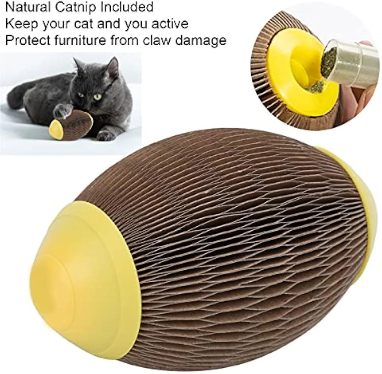 Ellipse-shaped corrugated paper catnip ball toy for scratching and play