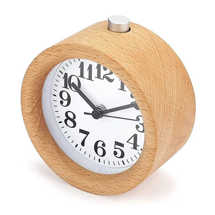 Solid beech wood silent alarm clock with 4-inch display and snooze function