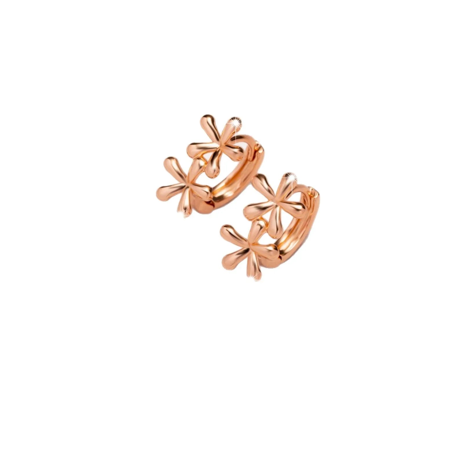 Rose gold electroplated circular earrings with waterdrop flower design in European and American style