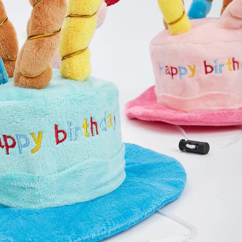 Blue or pink birthday party hat for a small to medium-sized dog.