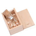Chocolate-brown wooden drift bottle-shaped USB flash drive with custom lettering graphics on a wooden disk.