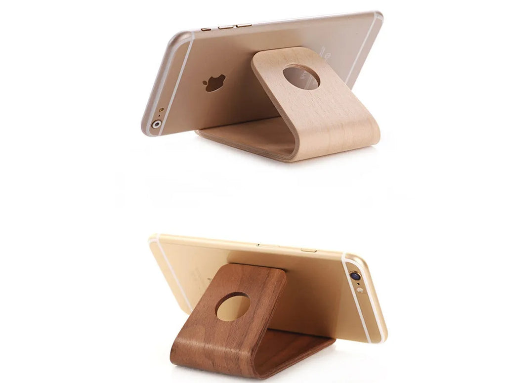 Handmade wooden iPhone stand in walnut or white maple wood for Apple devices