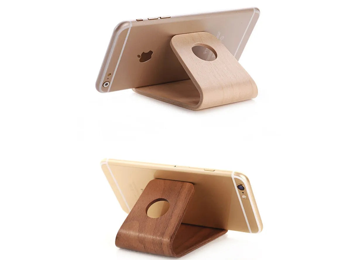 Handmade wooden iPhone stand in walnut or white maple wood for Apple devices