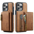 PU wireless charging phone case with magnetic card holder for Apple iPhone 11-15 series, retro style, M5 combination colour option