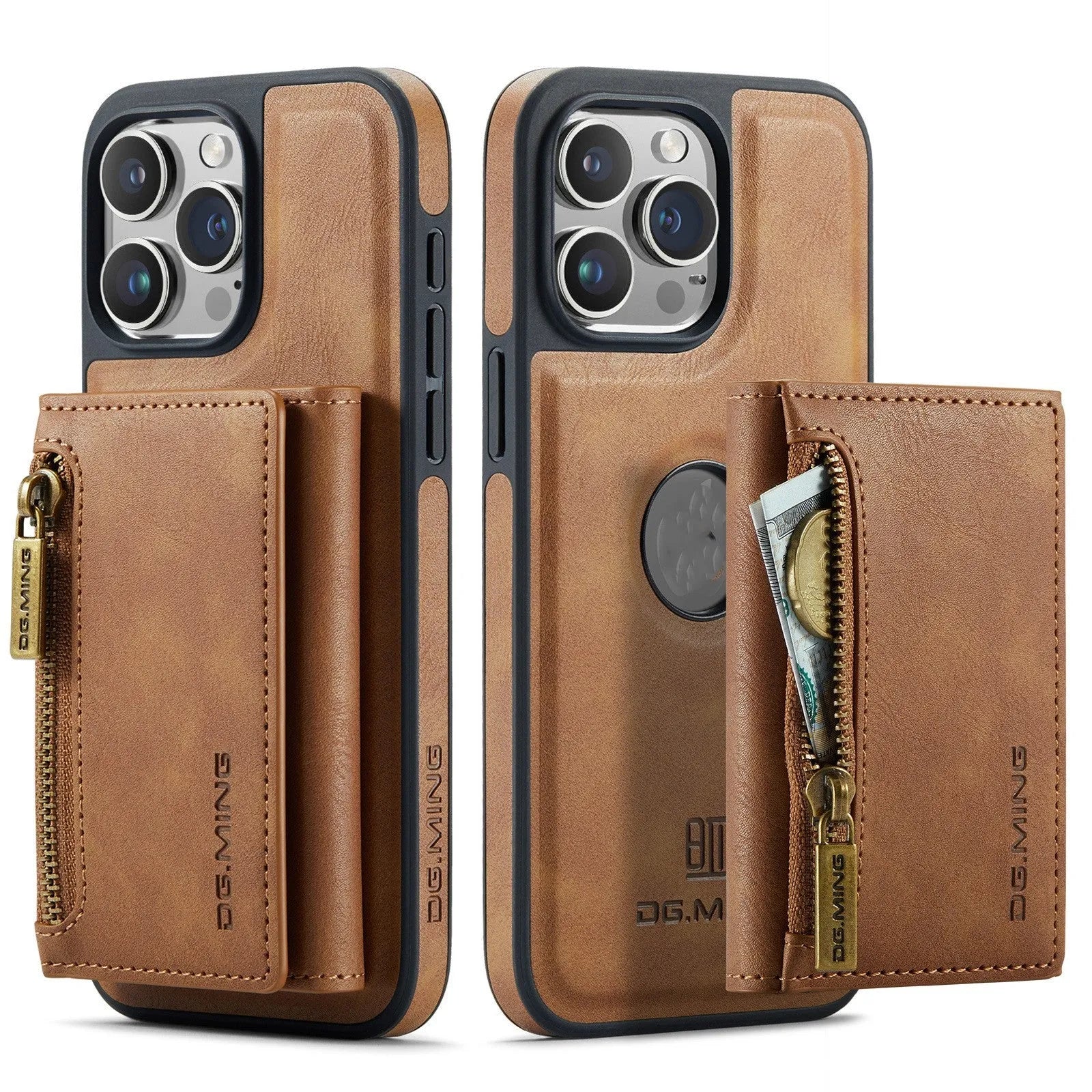 PU wireless charging phone case with magnetic card holder for Apple iPhone 11-15 series, retro style, M5 combination colour option