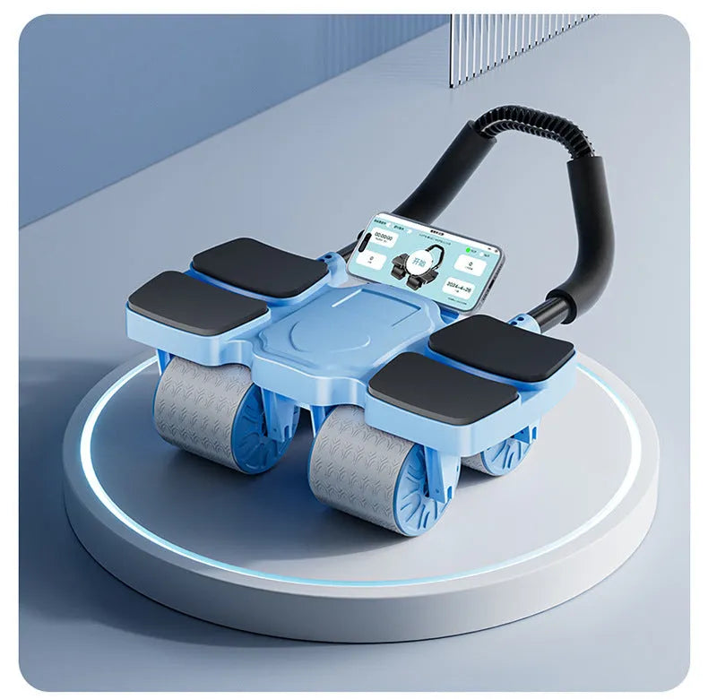 Abdominal wheel exercise equipment with automatic rebound and four wheels in multiple colour options