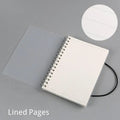Transparent PVC cover spiral notebook with elastic rope closure, 80 sheets of cream paper, A5 or A6 size