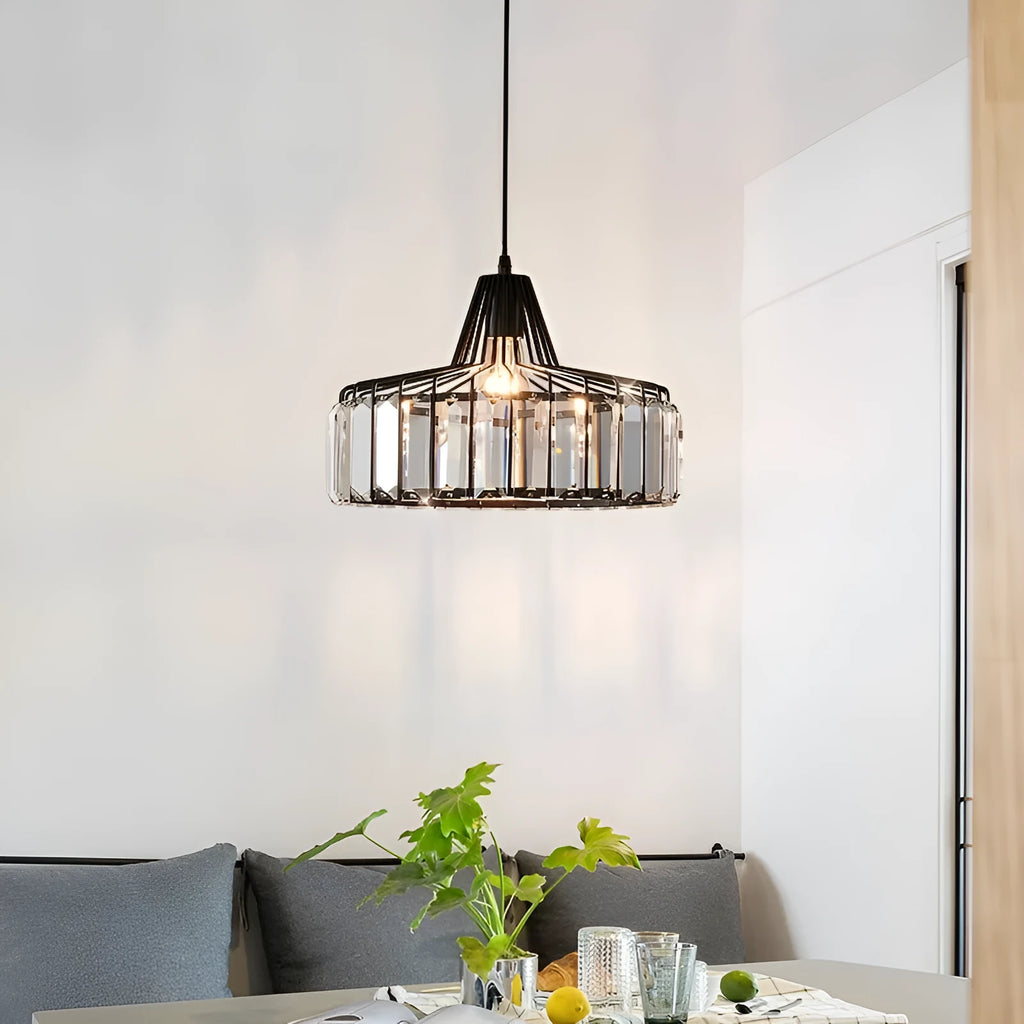 Modern crystal ceiling sun lamp in black or gold finish, available in 18cm, 25cm, and 32cm diameters.