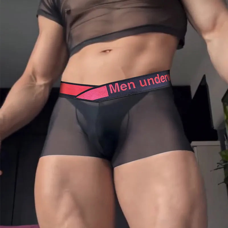 Men's gradient laser pattern modal nylon low-waist underwear in black colour