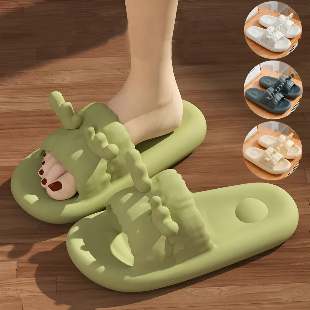Deer horn design women's EVA house slippers in white, light yellow, green and dark gray colours