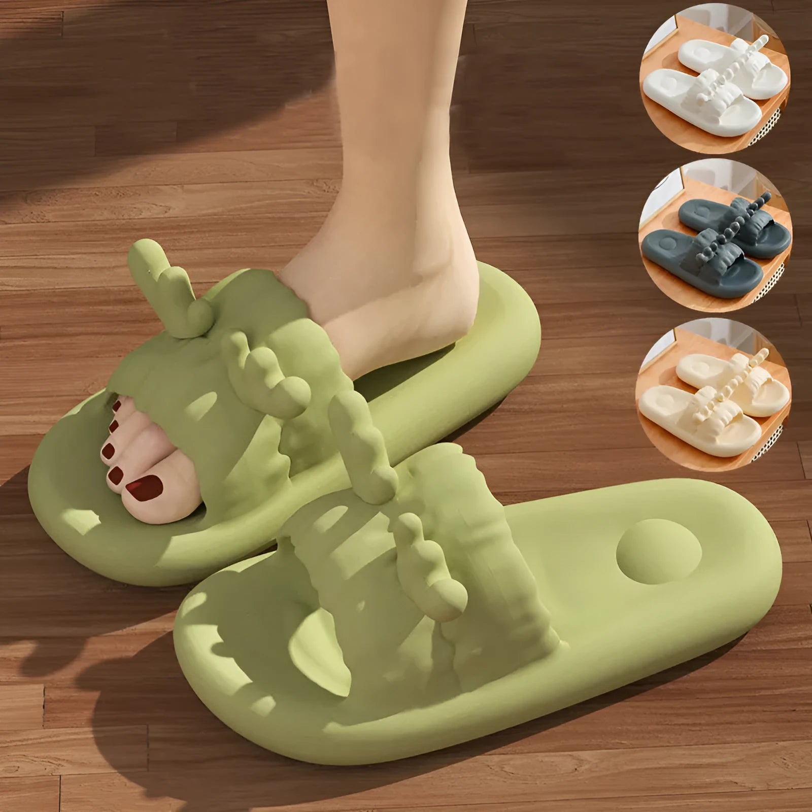 Deer horn design women's EVA house slippers in white, light yellow, green and dark gray colours
