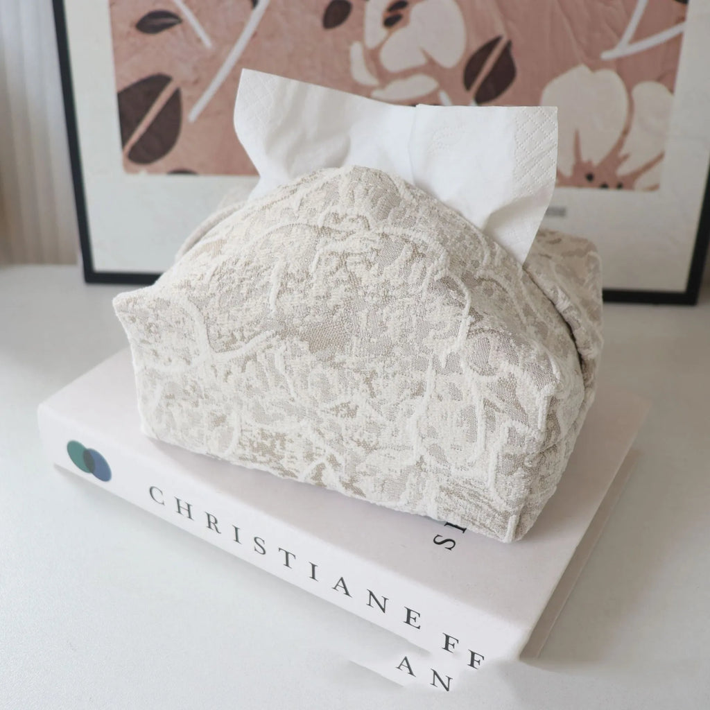 Cotton fabric tissue box with rose pattern in beige, blue or brown for living room tea tables