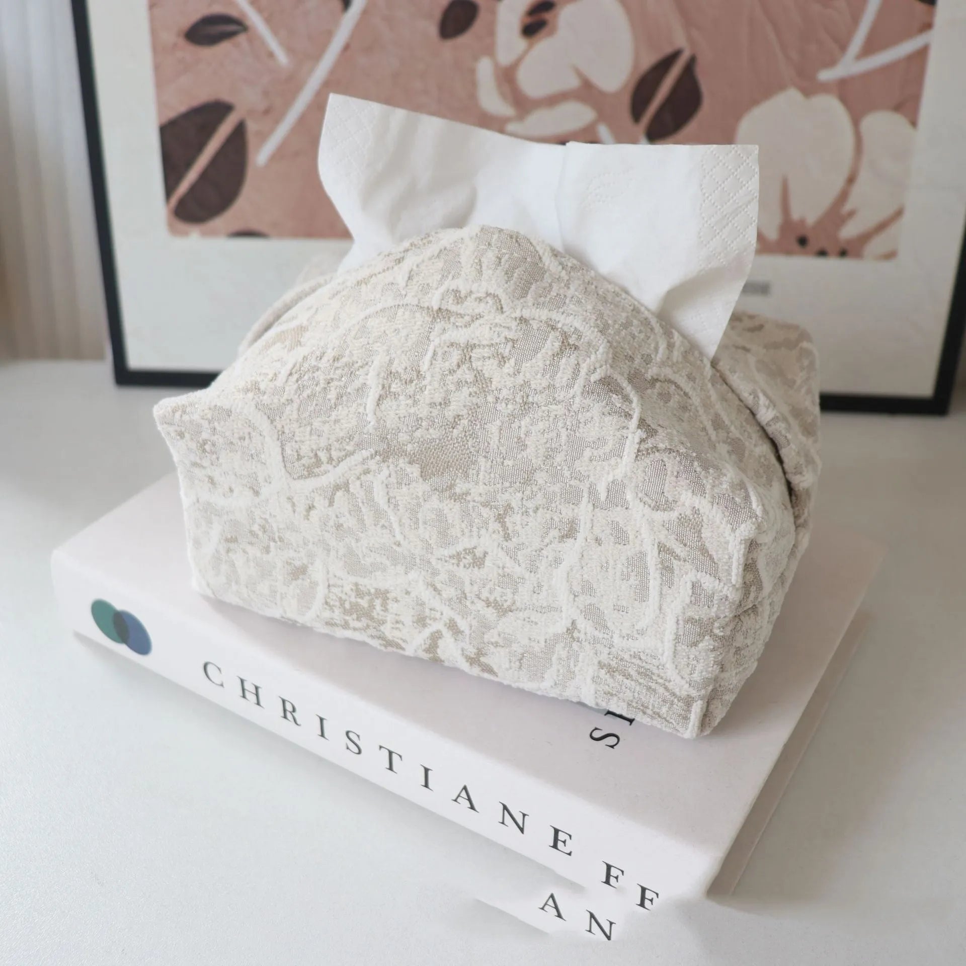 Cotton fabric tissue box with rose pattern in beige, blue or brown for living room tea tables