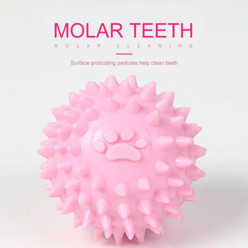 6cm diameter blue TPR pet chewing ball with textured sides for dental cleaning