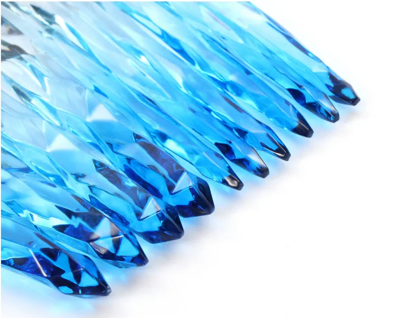Set of 10 clear crystal handle foundation brushes with diamond shank design and synthetic bristles.