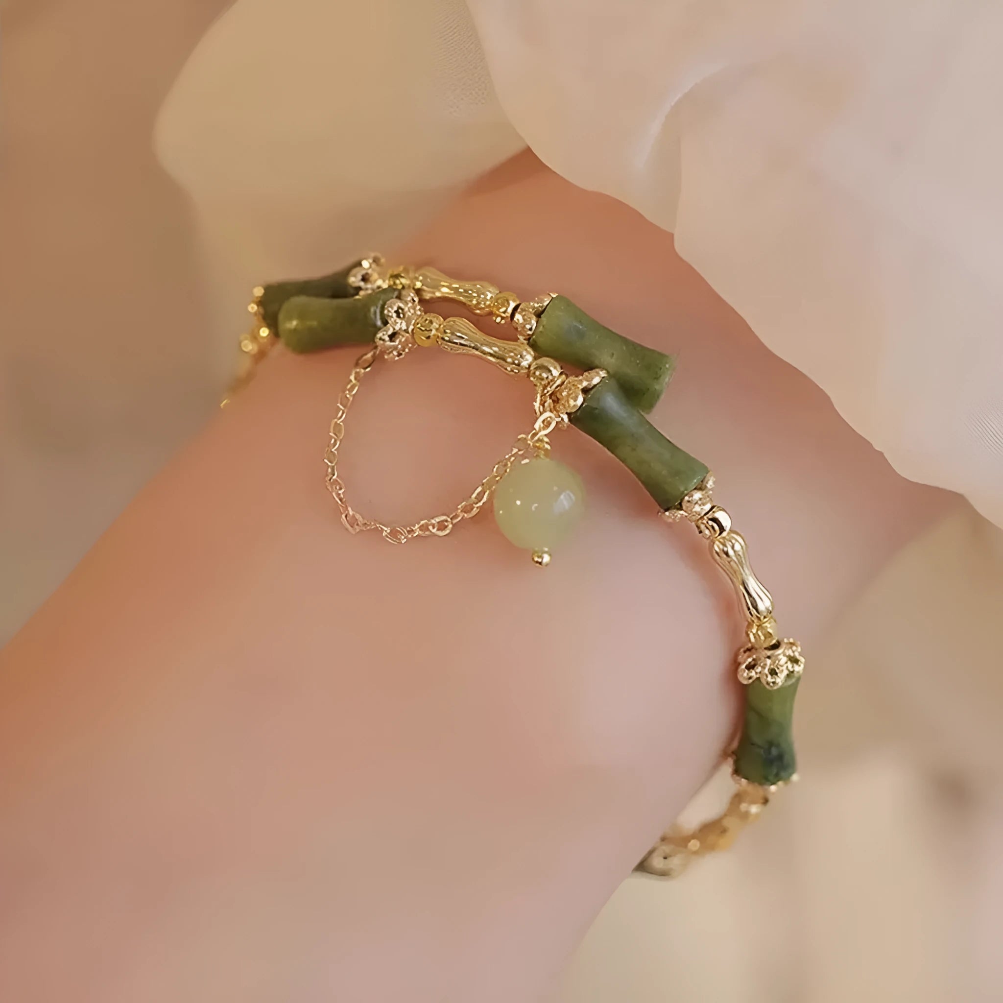 Women's bamboo bead bracelet with coloured glaze detailing in plum wine colour C208