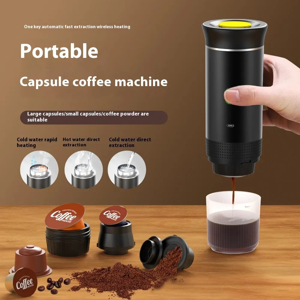White portable 3-in-1 espresso machine 60ml with Type-C charging and capsule compartment