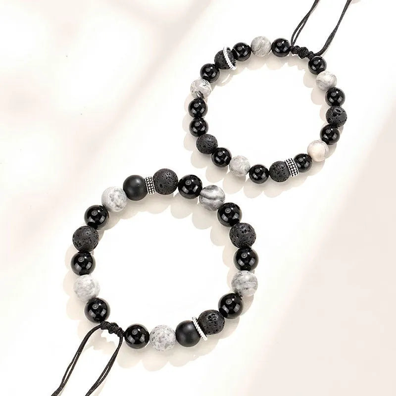 Black agate map stone diamond-shaped bracelet with volcanic rock texture and electroplated finish