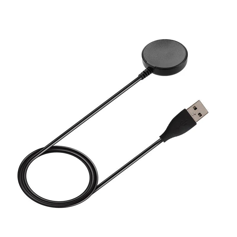Black plastic USB watch charger measuring 34mm wide with wireless charging surface