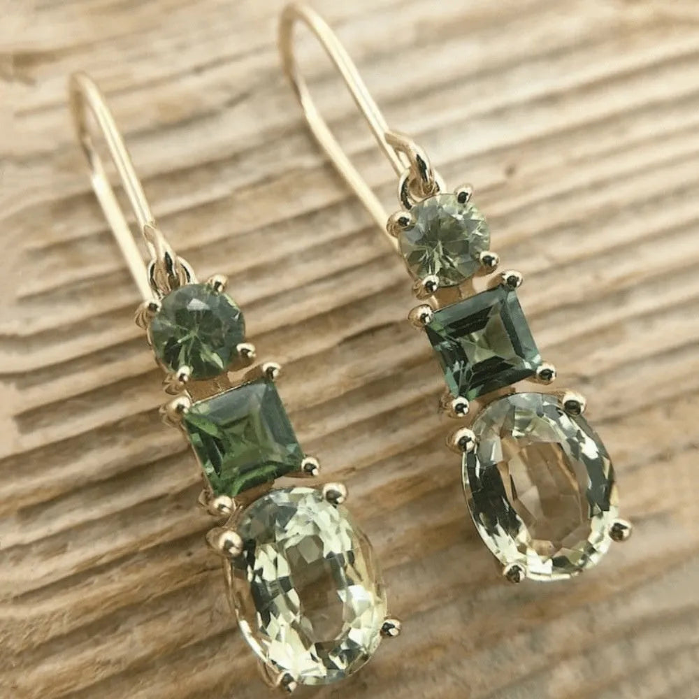 Green quadrilateral geometric copper earrings with retro bohemian style