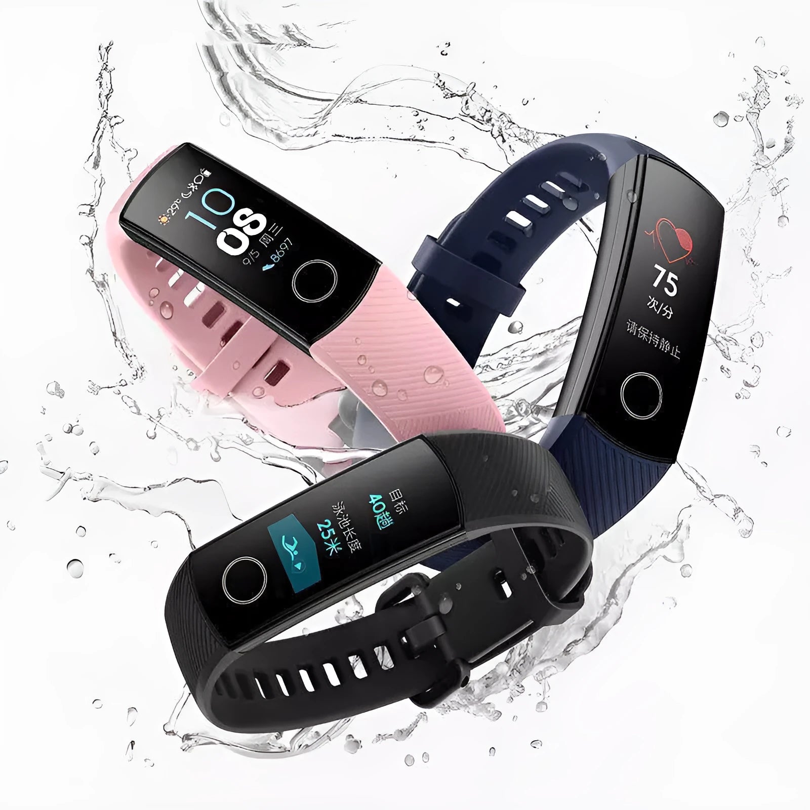Black silicone wrist bracelet with heart rate and sleep tracking 50m waterproof