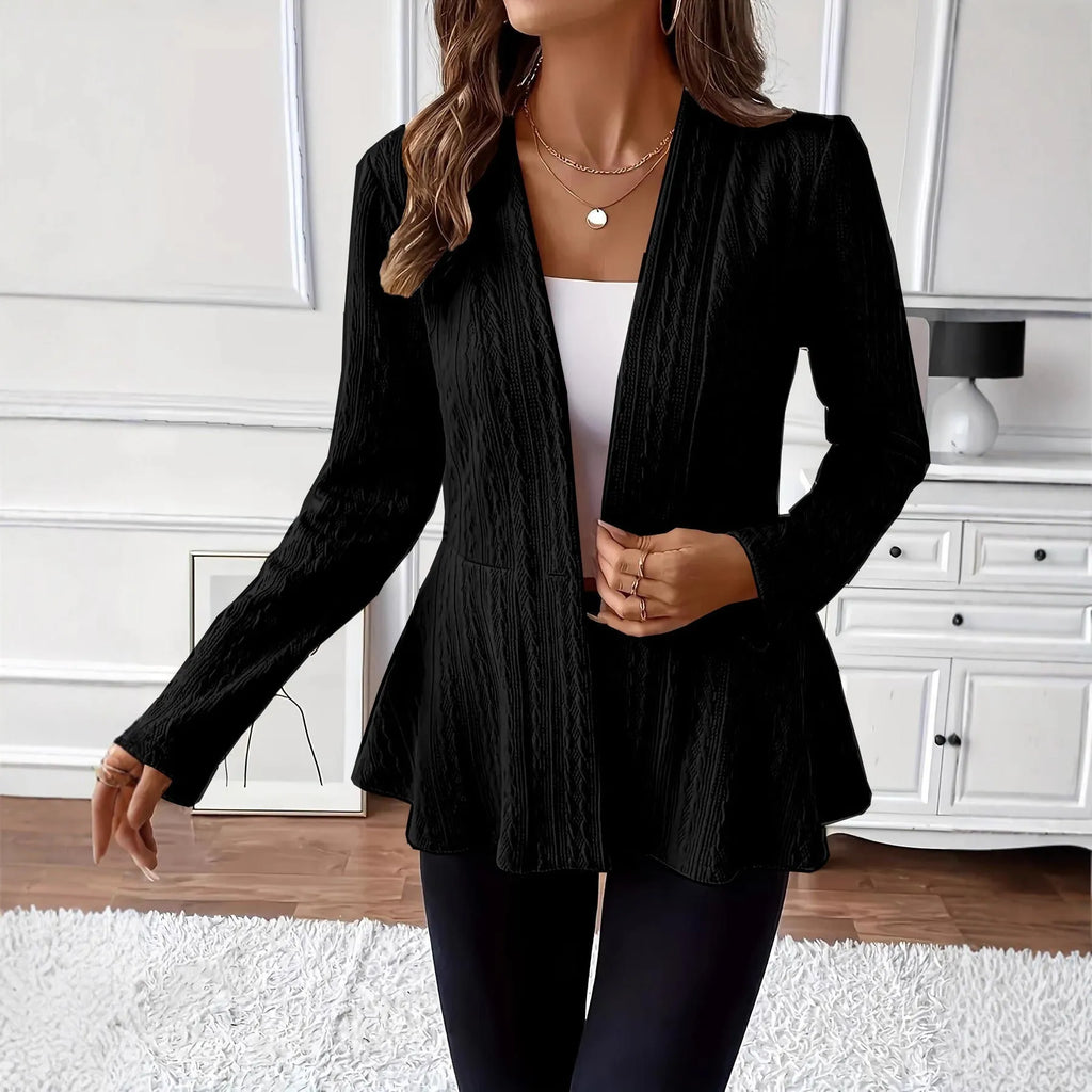 Women's apricot Jacquard pattern knitted cardigan with one button closure and long sleeves