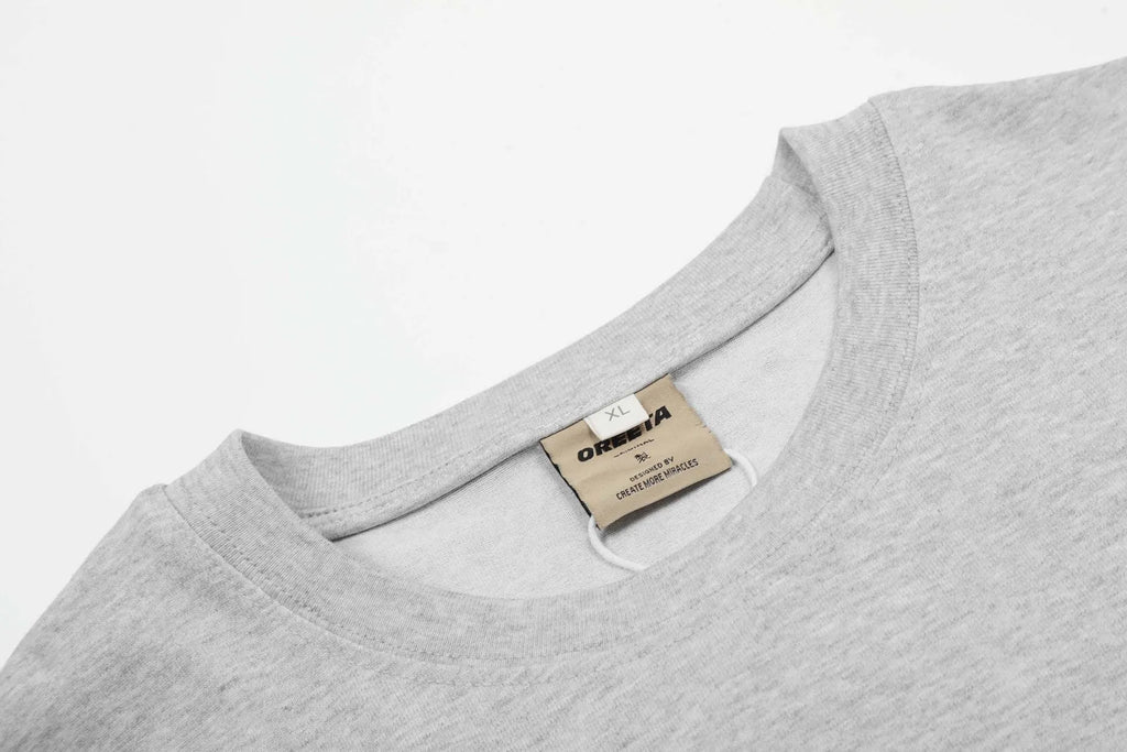 Men's retro American style cotton long sleeve T-shirt in loose fit, black and grey colour options