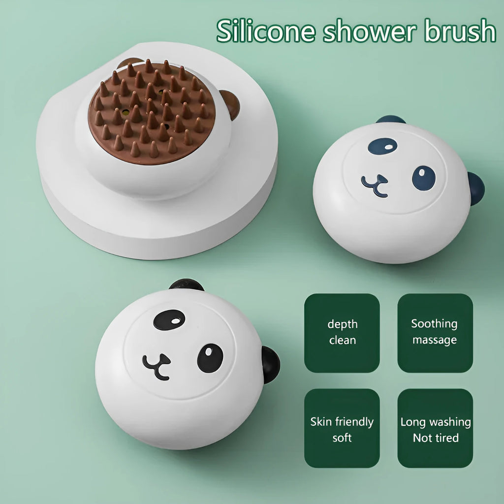 Panda shape silicone pet bath brush with soft bristles for cats and dogs