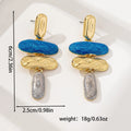 Gold-electroplated zinc alloy geometric stud earrings on a plain background.