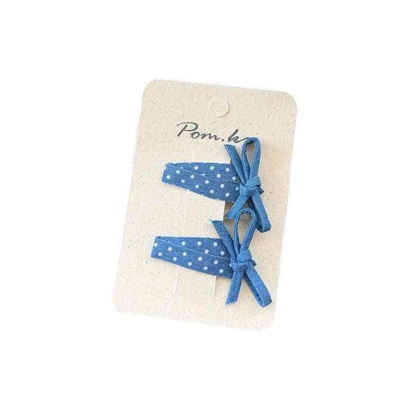 Children's fabric hair clips set with five bow styles triangle and duckbill barrettes