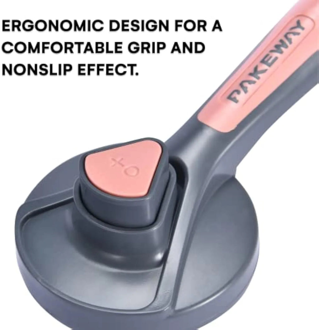 Grey self-cleaning slicker brush for pets with a one-click button and comfort-grip handle