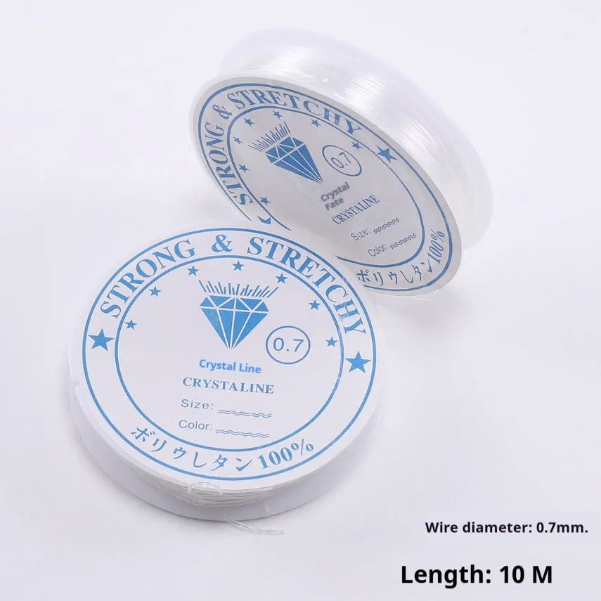 Transparent white elastic fishing line roll for jewellery making and DIY crafts