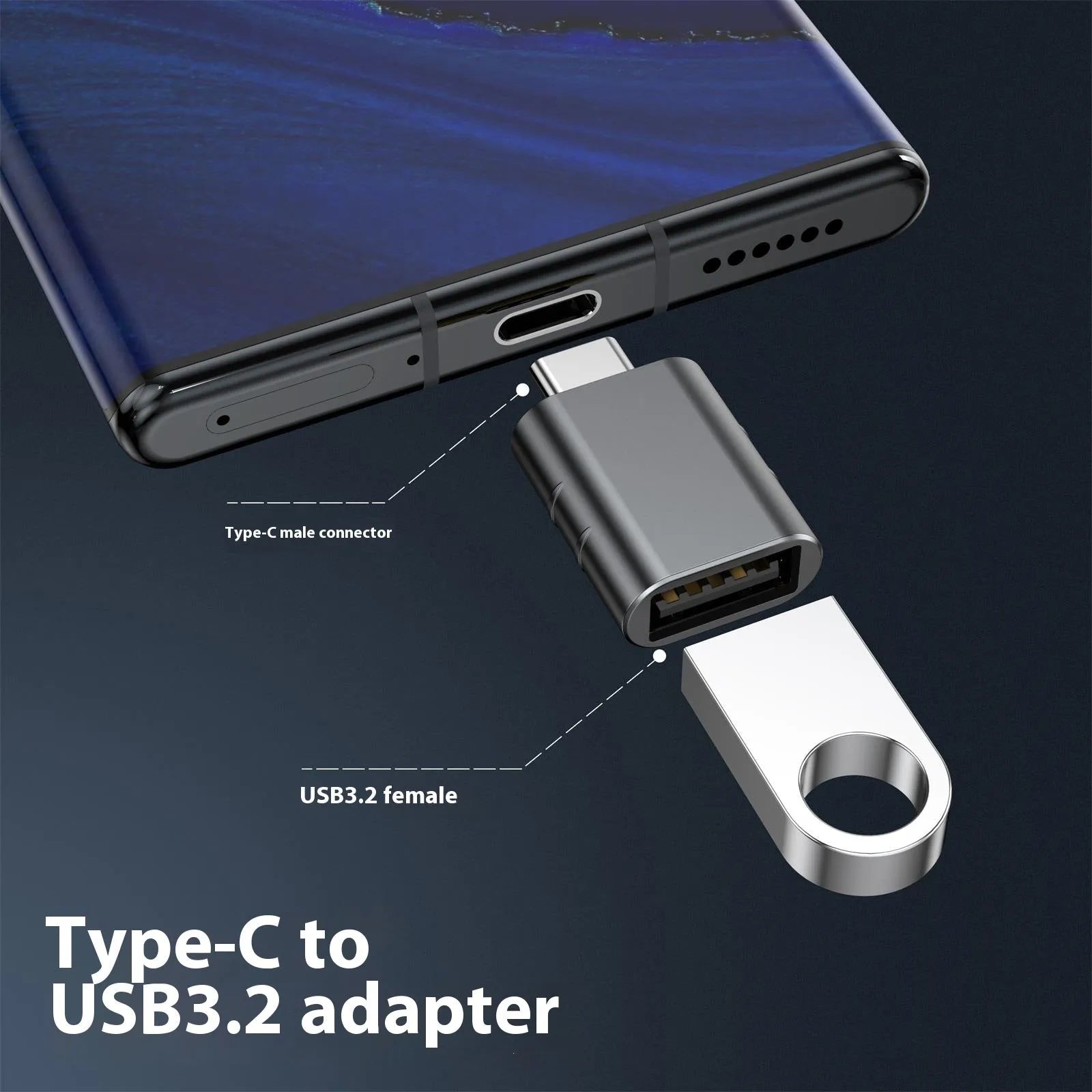 USB-C to USB-A adapter converter with zinc alloy shell in metallic finish