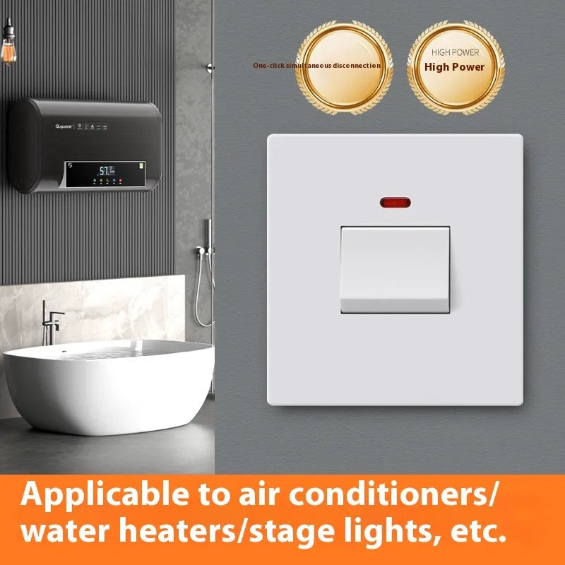 High current water heater switch with light panel in gold, gray, or white finish