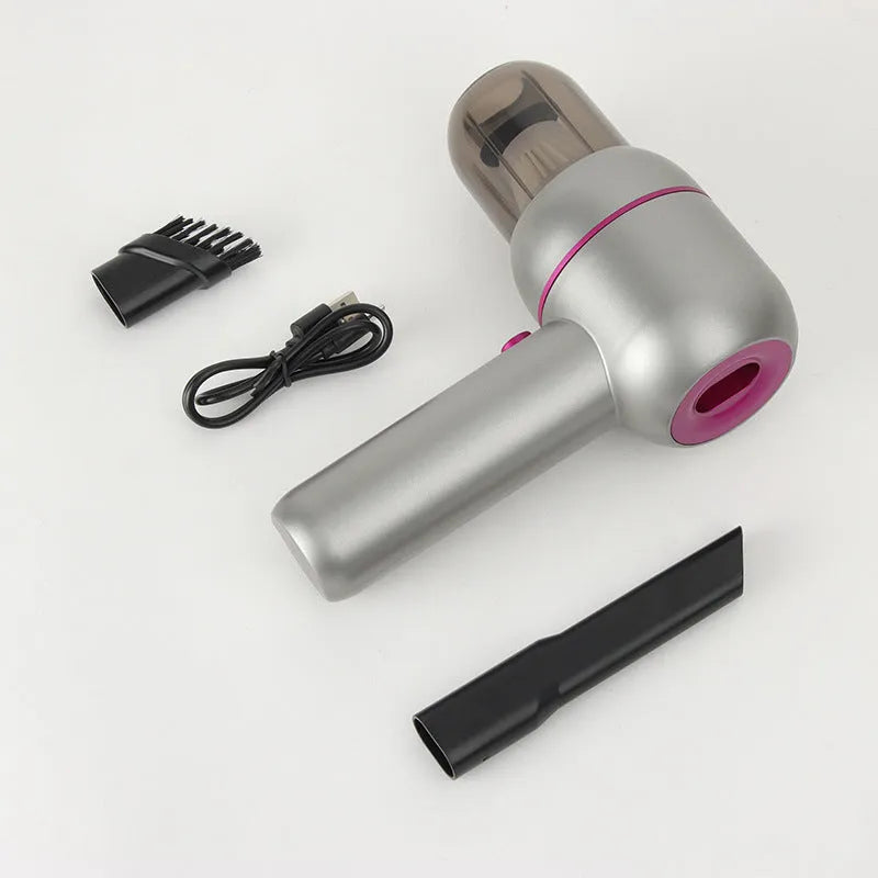 XC-06 grey portable handheld car cleaner with brush nozzle and extended suction attachments
