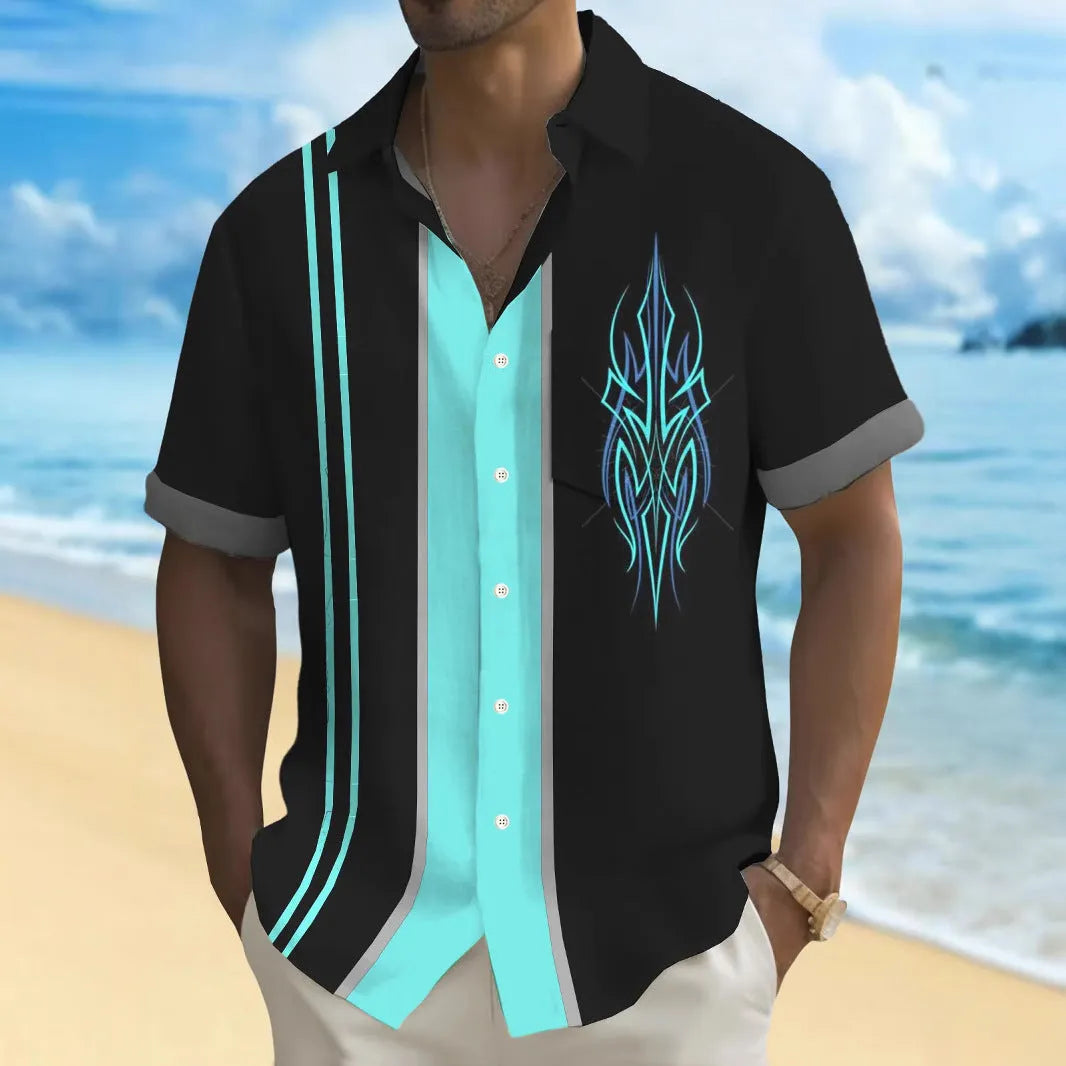 Multicolour printed men's loose fit leisure shirt in cardigan style