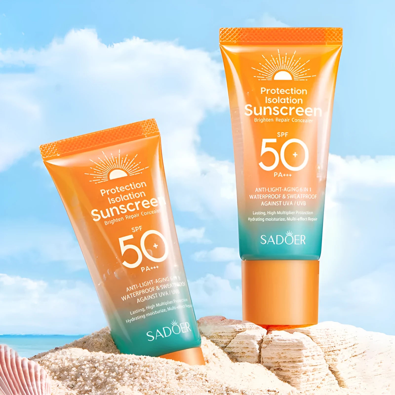 Double tube packaging of 50g multi-effect repair isolation sunscreen and makeup primer