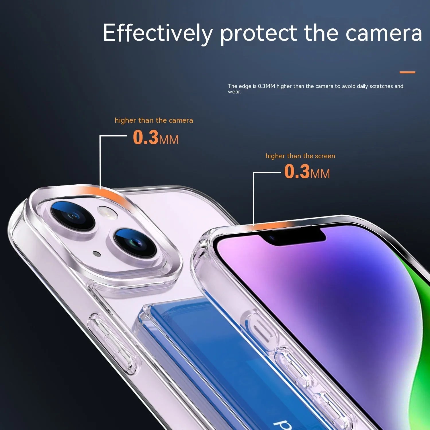Transparent acrylic two-in-one card holder phone case for iPhone 15, 14, 13, 12 series with card slot visible on back