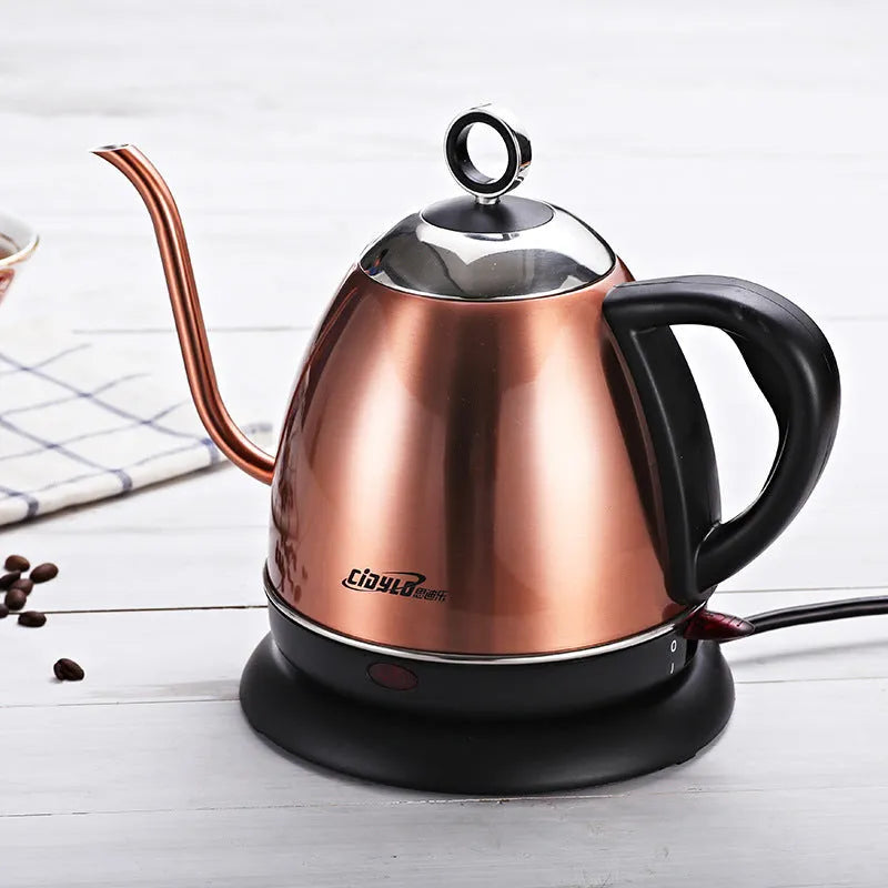 Full-automatic stainless steel kettle in gold colour with touch control panel.