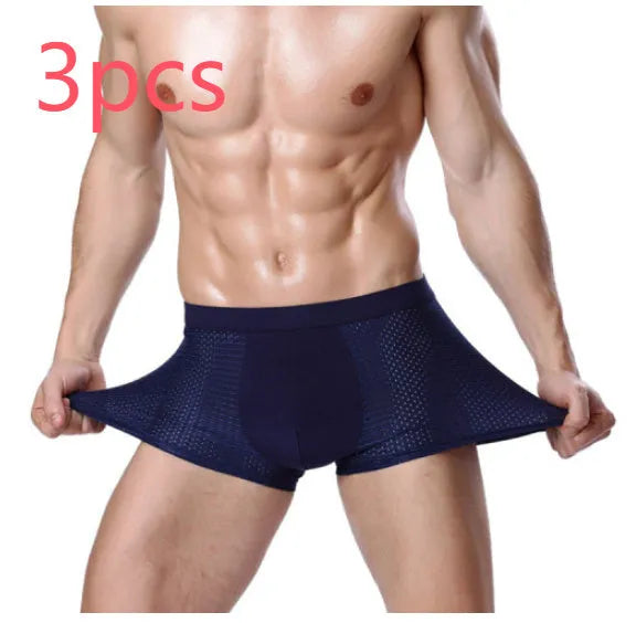 Men's modal boxer briefs with U convex design in multiple colour options on size chart