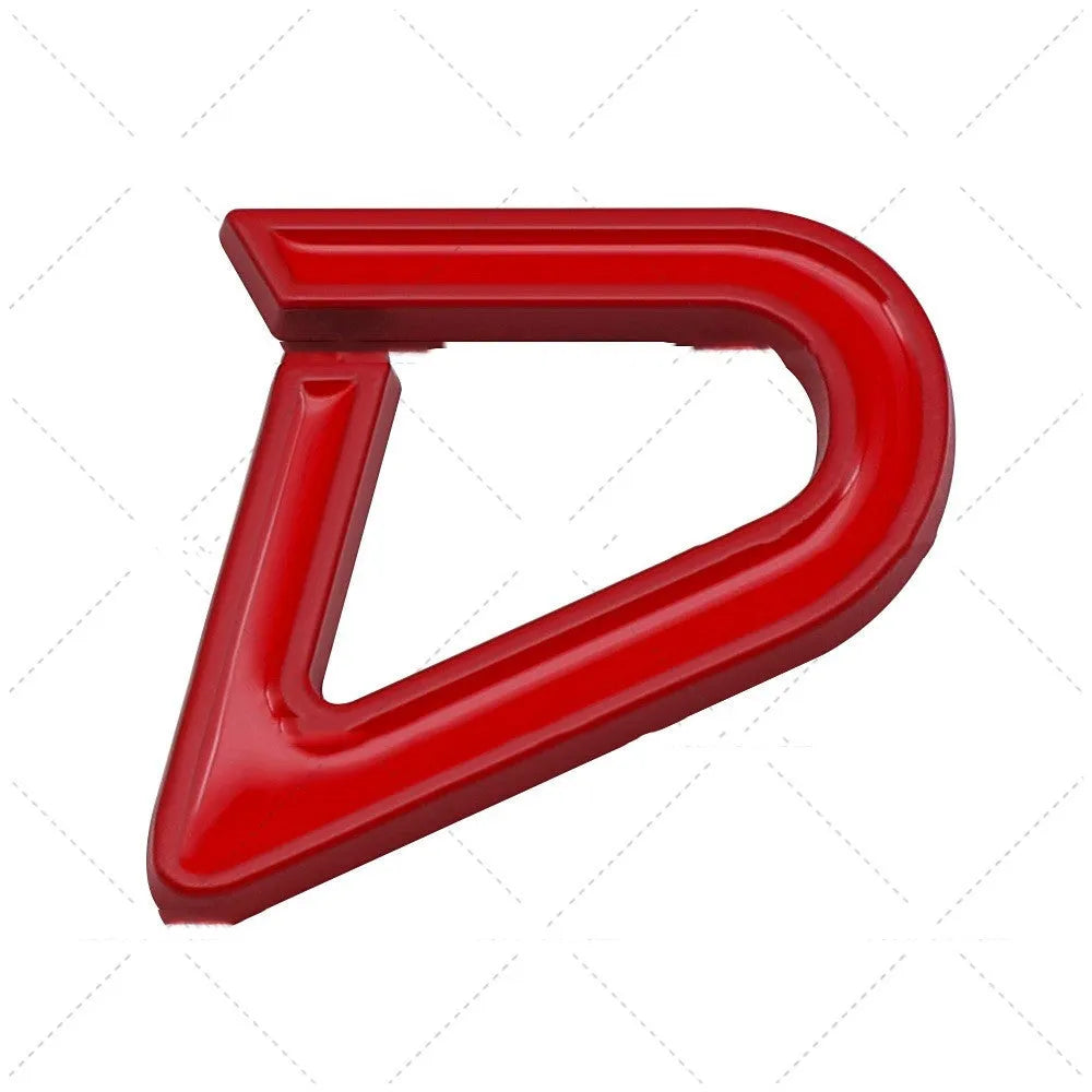 SD and D design metal car bumper stickers in red, black and silver finishes for vehicle modification