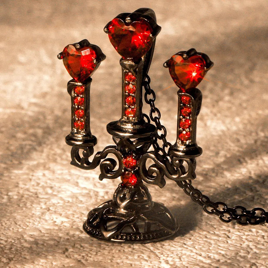 Women's Gothic necklace with detailed hollow candlestick pendant on cross chain