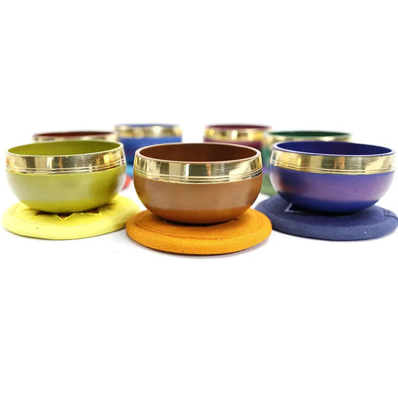 Handmade colourful Himalayan singing bowl meditation instrument measuring 7.8 cm in diameter