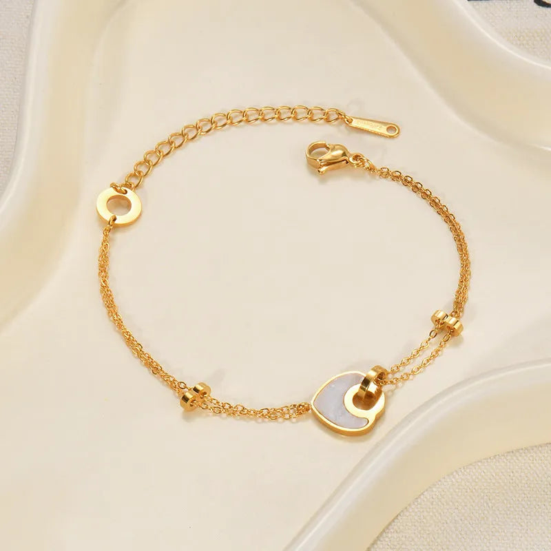 Women's stainless steel and resin bracelet with double-layer loving heart design in ins style