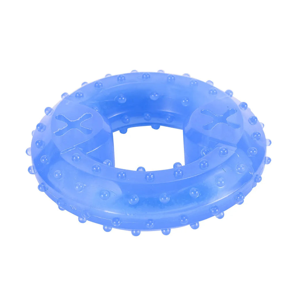 Freezable dog cooling chew toy in bone and circle shapes for teething puppies and anxiety relief.