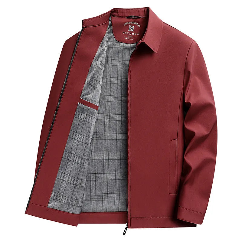 Men's casual loose fit polo collar jacket in polyester with side seam pockets